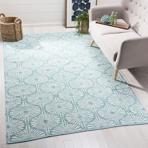 سجادة SAFAVIEH Montauk Collection Runner - 2'3" x 7'، أكوا وعاجي، قطن مصنوع يدويًا، مثالية للمناطق ذات حركة المرور العالية في غرفة المعيشة وغرفة النوم (MTK606H) in Saudi Arabia