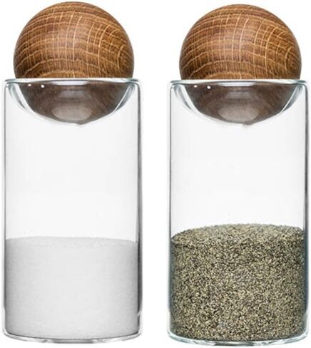 Sagaform Nature Collection Salt and Pepper Glass Salt & Pepper Shakers with Oak Stopper 4 1/2-Inch, Set of 2, Clear in Saudi Arabia