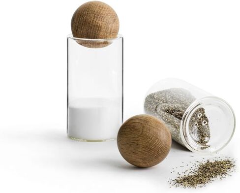 Sagaform Nature Collection Salt and Pepper Glass Salt & Pepper Shakers with Oak Stopper 4 1/2-Inch, Set of 2, Clear in Saudi Arabia