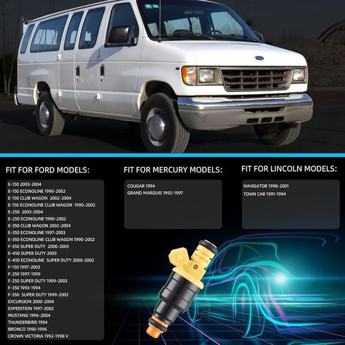 Koolertron 8PCS Fuel Injectors for Ford E150 E250 E350 E450 F150 F250 F350 Excursion Expedition MUSTANG, for Lincoln Navigator Town Car, for Mercury Cougar Grand Marquis, 4.6-5.8 V8 0280150943 FJ713 in Saudi Arabia