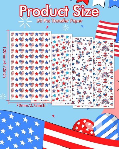 Puocaon Polymer Clay Transfer Paper - 4th of July Transfer Paper for Polymer Clay, American Flag Theme Polymer Clay Transfer Sheets, Independence Day Magic Polymer Clay Transfer Paper (20 Pcs) in Saudi Arabia