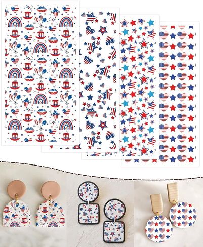 Puocaon Polymer Clay Transfer Paper - 4th of July Transfer Paper for Polymer Clay, American Flag Theme Polymer Clay Transfer Sheets, Independence Day Magic Polymer Clay Transfer Paper (20 Pcs) in Saudi Arabia