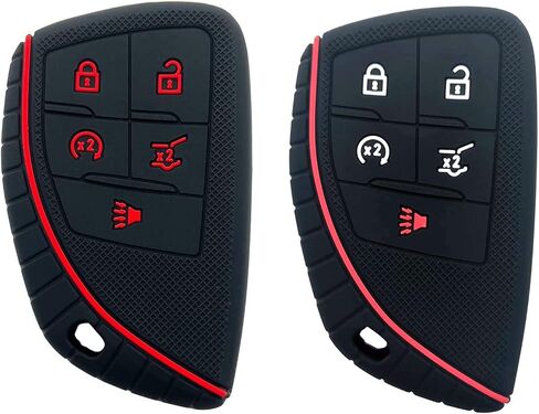 5 Buttons Silicone Smart Key Fob Cover Fit for GMC Sierra 1500 Chevy Silverado 1500 2500HD 3500HD (Black with red + Black with Blue) in Saudi Arabia