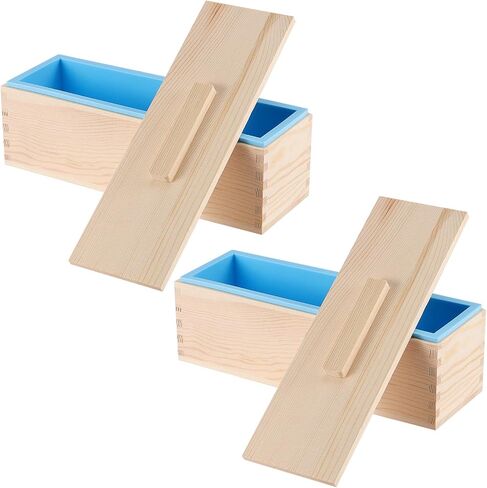 2 Pack 42oz Silicone Soap Loaf Mold with Wood Box and Lid, Rectangular Loaf Soap Making Molds, Pinewood DIY Soap Making Tools for Total Homemade Soap Supplies, Blue in Saudi Arabia