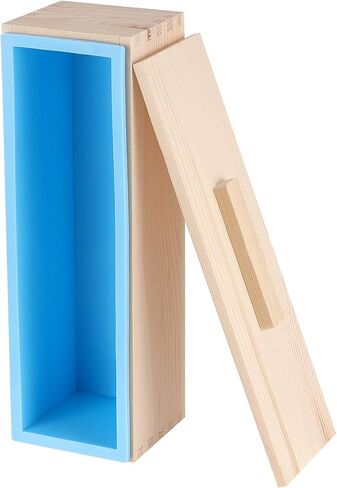 2 Pack 42oz Silicone Soap Loaf Mold with Wood Box and Lid, Rectangular Loaf Soap Making Molds, Pinewood DIY Soap Making Tools for Total Homemade Soap Supplies, Blue in Saudi Arabia