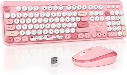 2.4G Colorful Keyboard, 104 Key Blue Wireless Customized Membrane Round keycaps Retro Typewriter Office Keyboard for PC/Mac/Laptop/Tablet/Computer Windows (Blue) in Saudi Arabia