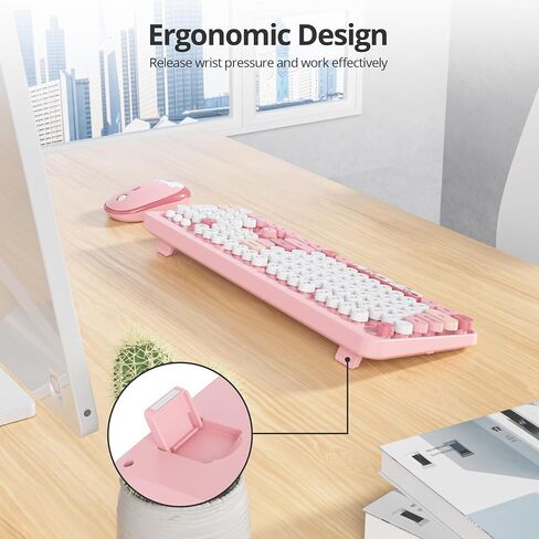 2.4G Colorful Keyboard, 104 Key Blue Wireless Customized Membrane Round keycaps Retro Typewriter Office Keyboard for PC/Mac/Laptop/Tablet/Computer Windows (Blue) in Saudi Arabia