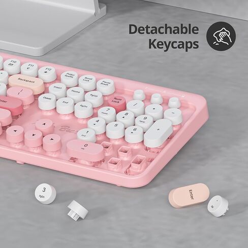 2.4G Colorful Keyboard, 104 Key Blue Wireless Customized Membrane Round keycaps Retro Typewriter Office Keyboard for PC/Mac/Laptop/Tablet/Computer Windows (Blue) in Saudi Arabia