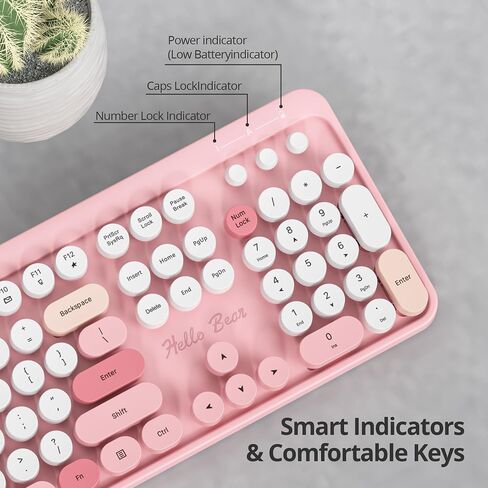 2.4G Colorful Keyboard, 104 Key Blue Wireless Customized Membrane Round keycaps Retro Typewriter Office Keyboard for PC/Mac/Laptop/Tablet/Computer Windows (Blue) in Saudi Arabia
