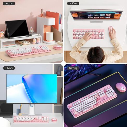 2.4G Colorful Keyboard, 104 Key Blue Wireless Customized Membrane Round keycaps Retro Typewriter Office Keyboard for PC/Mac/Laptop/Tablet/Computer Windows (Blue) in Saudi Arabia