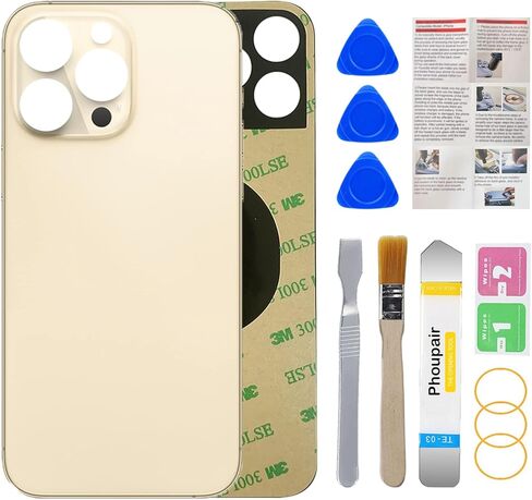 بديل الزجاج الخلفي الخلفي من OEM لهاتف iPhone 14 Pro 6.1 بوصة مع مجموعة أدوات إصلاح احترافية (ذهبي) in Kuwait