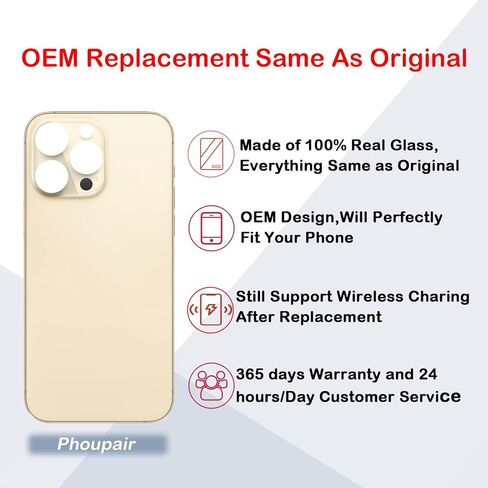 بديل الزجاج الخلفي الخلفي من OEM لهاتف iPhone 14 Pro 6.1 بوصة مع مجموعة أدوات إصلاح احترافية (ذهبي) in Kuwait