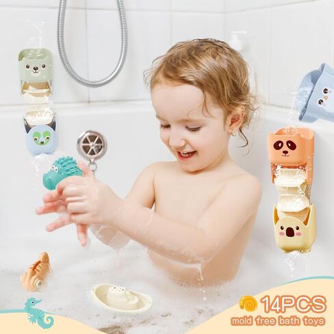 Mold Free Bath Toys for Kids Ages 1-3, 14PCS Bath Tub Toys with Floating Boats&Animals and Suction Cups Bath Toys, Bath Toys for Kids Ages 4-8, Eco-Friendly Non Toxic Water Table Toys Shower Toys in Saudi Arabia