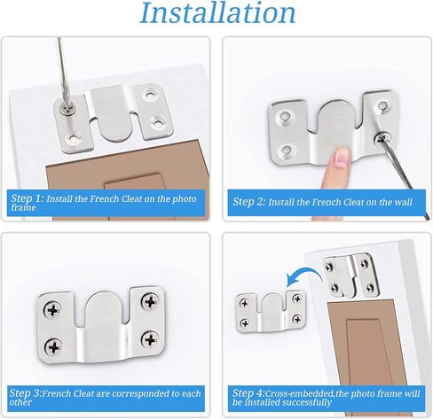 Stainless Steel Picture Hangers,Photo Frame Hanging Hook Z Shaped Clip Bracket Furniture,4 Sets Flush Mount Bracket Wall Mount Hardware,French Cleat for Mirror, Photo Shelf and Cabinet (Black) in Saudi Arabia
