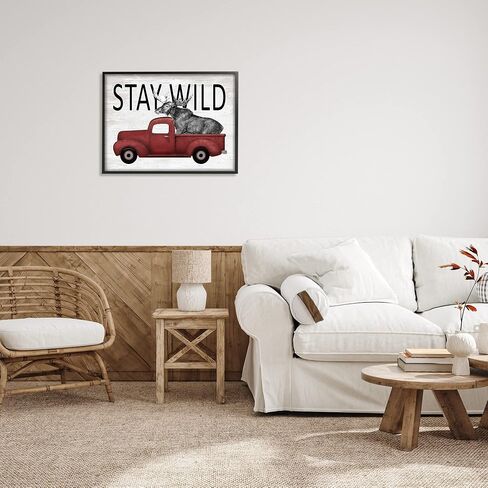 شاحنة بيك اب حمراء عتيقة من شركة Stupell Industries Stay Wild Moose، مصممة بحروف ومبطنة in Saudi Arabia