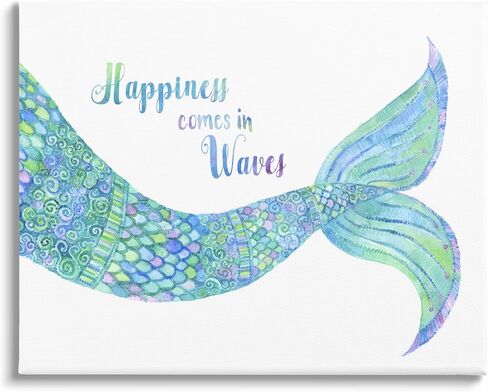 Stupell Industries Happiness Comes in Waves Detailed Mermaid Tail Sentiment, Design by Jackie Decker in Saudi Arabia