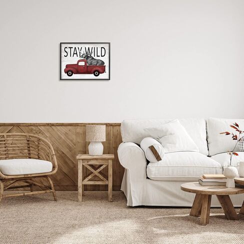 شاحنة بيك اب حمراء عتيقة من شركة Stupell Industries Stay Wild Moose، مصممة بحروف ومبطنة in Saudi Arabia