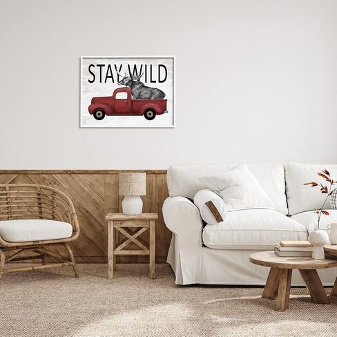 شاحنة بيك اب حمراء عتيقة من شركة Stupell Industries Stay Wild Moose، مصممة بحروف ومبطنة in Saudi Arabia