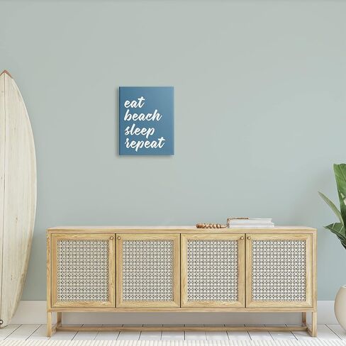 Stupell Industries Eat Beach Sleep كرر عبارة النص الأزرق، تصميم بأحرف ومبطنة in Saudi Arabia