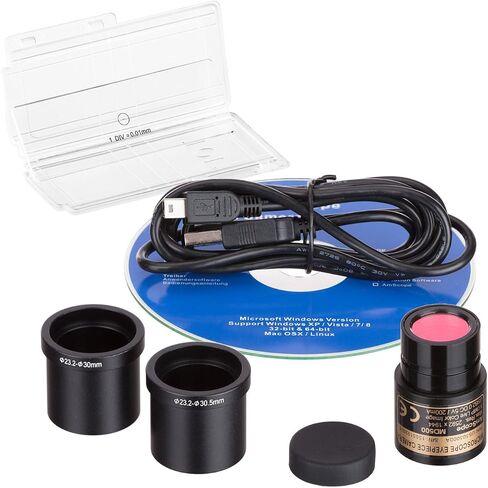 كاميرا AmScope 5.0 ميجابكسل USB ثابتة ومباشرة لتصوير الفيديو المجهري الرقمي + مجموعة المعايرة in Saudi Arabia