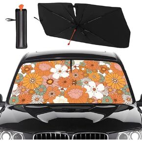 [2024 Upgrade] Funny Animals Car Windshield Sun Shade Umbrella - [ 5 Newest Layers Nano Coatings ] Frog Driving Car Front Window UV Block Sunshade Cover for Most Cars SUV, Universal Size(57x30in)