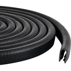 Rubber Edge Trim Guard 10ft/3m, Adhesive Free Door Edge Protector, U Shape Edge Seal Strip with Embedded Metal Clips Fits 3/64" to 1/4" Thick Edges (Black)