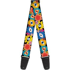Buckle-Down Guitar Strap, Funky Eye Flowers Black Multi Color, 2 Inches Wide