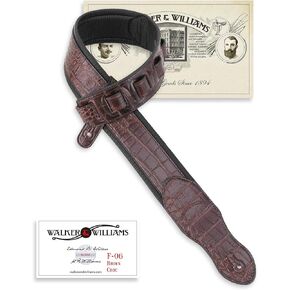 Walker & Williams F-06 Handmade Mahogany Brown Textured Alligator Pattern Padded Guitar Strap For Acoustic, Electric, And Bass Guitars