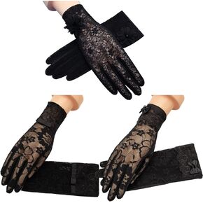 3 Pairs Women Ladies Lace Gloves Short Sun Protection Gloves for Wedding Dinner Tea Parties
