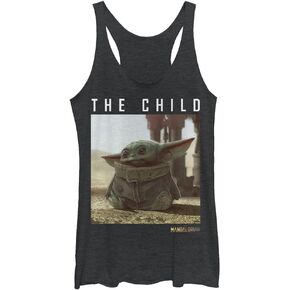 Star Wars Junior's The Mandalorian Green Child Tri-Blend Racerback Layering Tank, Black Heather, Large
