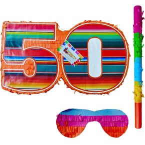 APINATA4U 50th Birthday Celebration Kit - Vibrant Fiesta Colors (17.5 x 10 x 3.5 Inch) - Commemorate 50 Fabulous Years with a Festive Bash! Includes Stick & Mask for a Joyful Birthday Fiesta!