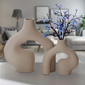 Ceramic Vase Set of 2 Vase forhome Decor.Hollow Round Matte Pampas Flower Vases for Boho Home Wedding Party Room Dinner Table Shelf Decor.Living Room Decor.Entryway Decor(W 8.22" X H 8.43")