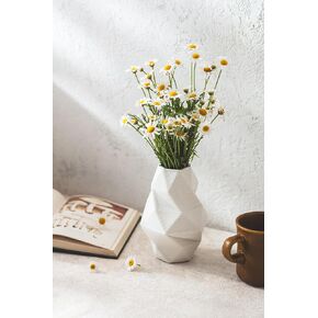White Ceramic Vase - Elegant Home Decor for Your Beautiful Space, Table Top Decoration, Modern Aesthetic House Accessories - Geometric Shaped Vase for Living Room, Bedroom, Kitchen, Entryway