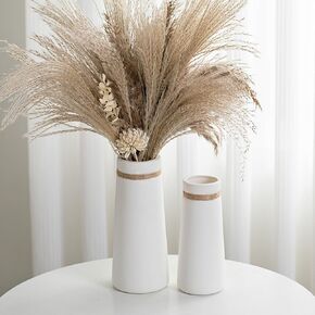 Matte White Cylinder Ceramic Flower Vase of 2, Mid Century Minimalist Vases for Modern Boho Ins Style Coffee Table Shelf Home Decor, Living Room Centerpieces Decorative (M 8.3 in + Large 10 in)