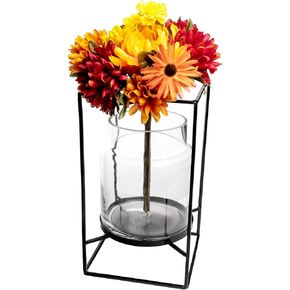 EXCELLO GLOBAL PRODUCTS Decorative Glass Vase with Metal Wire Stand: Clear Vase Decoration for Modern Home Decor (12.5" x 5.75")