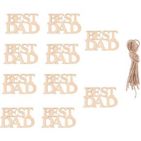 BinaryABC Fathers Day Unfinished Wood Decorations,Father's Day Crafts Wooden Embellishments Ornaments,Best Dad Ever Decorations,10Pcs