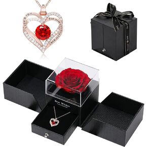 Preserved Rose with Love Necklace Jewelry Gift Set, Hand-Made Rose Flower Gifts for Her on Mother's Day,Birthday, Valentine's Day, Anniversary Christmas and (Red1)