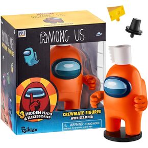 P.M.I. Among Us Crewmate Figure with Stamper | 4.5-Inch-Tall Among Us Toy + 3 Hidden Accessories| Among Us Party Favors and Playable Collectibles | Crewmate in The Toilet Paper Hat