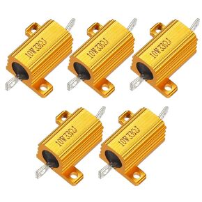 uxcell 5 Pcs Aluminum Case Resistor 10W 33 Ohm Wirewound for LED Converter with Rod Post 10W33RJ