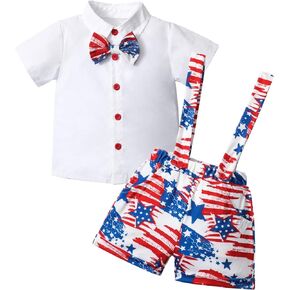 DONWEN Baby Boy 4th of July Outfit Short Sleeve Shirt+ Stars Stripe Short Toddler 4th of July Outfit Boy