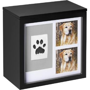 Navaris Memorial Pet Urn - صندوق لرماد الكلاب مع إطار صورة ومجموعة طباعة مخالب - تذكار للكلاب الأليفة والقطط والحيوانات - يتضمن وسادة حبر للمطبوعات