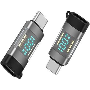USB C Adapter 2pack 100W USB C Female to USB C Male Extension Adapter Type C Power Meter Tester with Digital Display for All USB C Cable