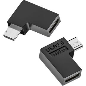QIANRENON 90° Angle USB C to Micro USB Charging Data Adapter Extender USB C Female to Micro USB Male Left Angle Connector Plug10W (5V2A) 480Mbps, for Phone Digital Camera MP3 MP4, 2Pcs (Left Bend)