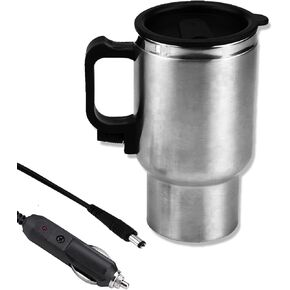 Car Heating Cup, 12V 450ml Stainless Steel Car Travel Mug with Cigarette Lighter, Electric Water Kettle Heated Thermos Mug, Travel Coffee Cup for Heating Water Coffee Milk Tea