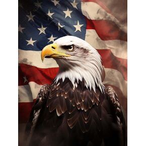 SKRYUIE 5D Eagle Diamond Painting Kits - DIY Diamond Art Kits for Adults American Flag, Full Round Drill - Crystal Cross Stitch - Adults Craft for Wall & Office Decor - 12x16 inch