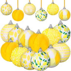 Liliful 12 Pcs Summer Tree Lemon Hanging Ornaments Shiny Sequin Yellow Ball Ornament Cloth Yellow Lemon Decorations for Home Lemon Pendants Baubles Set for Door Wreath Garland Gift Supplies, 1.97 Inch