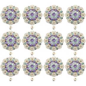 MarryAcc Berry Conchos with Screws Metal Flower Rhinestone Conchos 12 Pieces (Color 10)