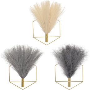 Pretty Jolly Boho Wall Decor, Hexagonal Wall-Mounted Metal Wall Decor, Hanging Artificial Pampas Display, Wall Art Living Room, Honeycomb Plant Wall Decor 3 Pack Gold Navy