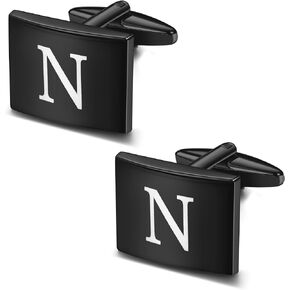 FASACCO Square Initial Black Cufflinks for Men Cuff Links Personalized Copper Cufflinks Gift for Groom Husband Father Boyfriend
