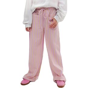 Yimoon Women Striped Lounge Pants Drawstring Wide Leg Low Rise Trousers with Pockets Casual Loose Pajama Pants